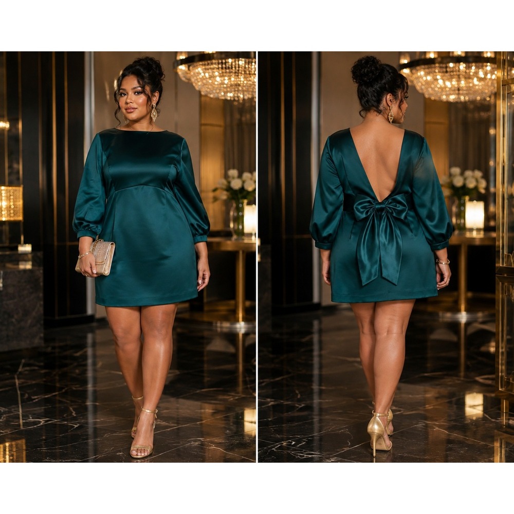 Ever New Women Size 10 Bow Back Mini Dress Emerald Green Satin Cocktail Party